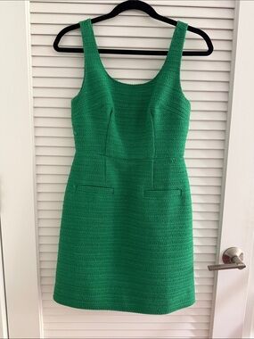 J. CREW Green Tweed Sleeveless Shest Dress